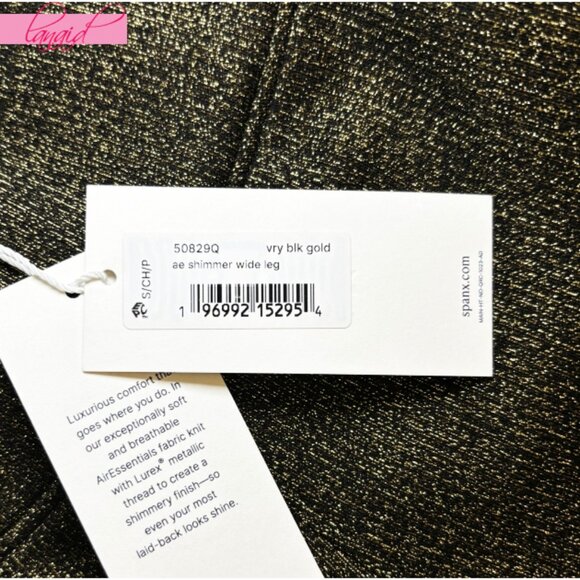 Spanx AirEssentials Shimmer Wide Leg Pants Very Black Gold Shine High-Rise Waist - Picture 6 of 9